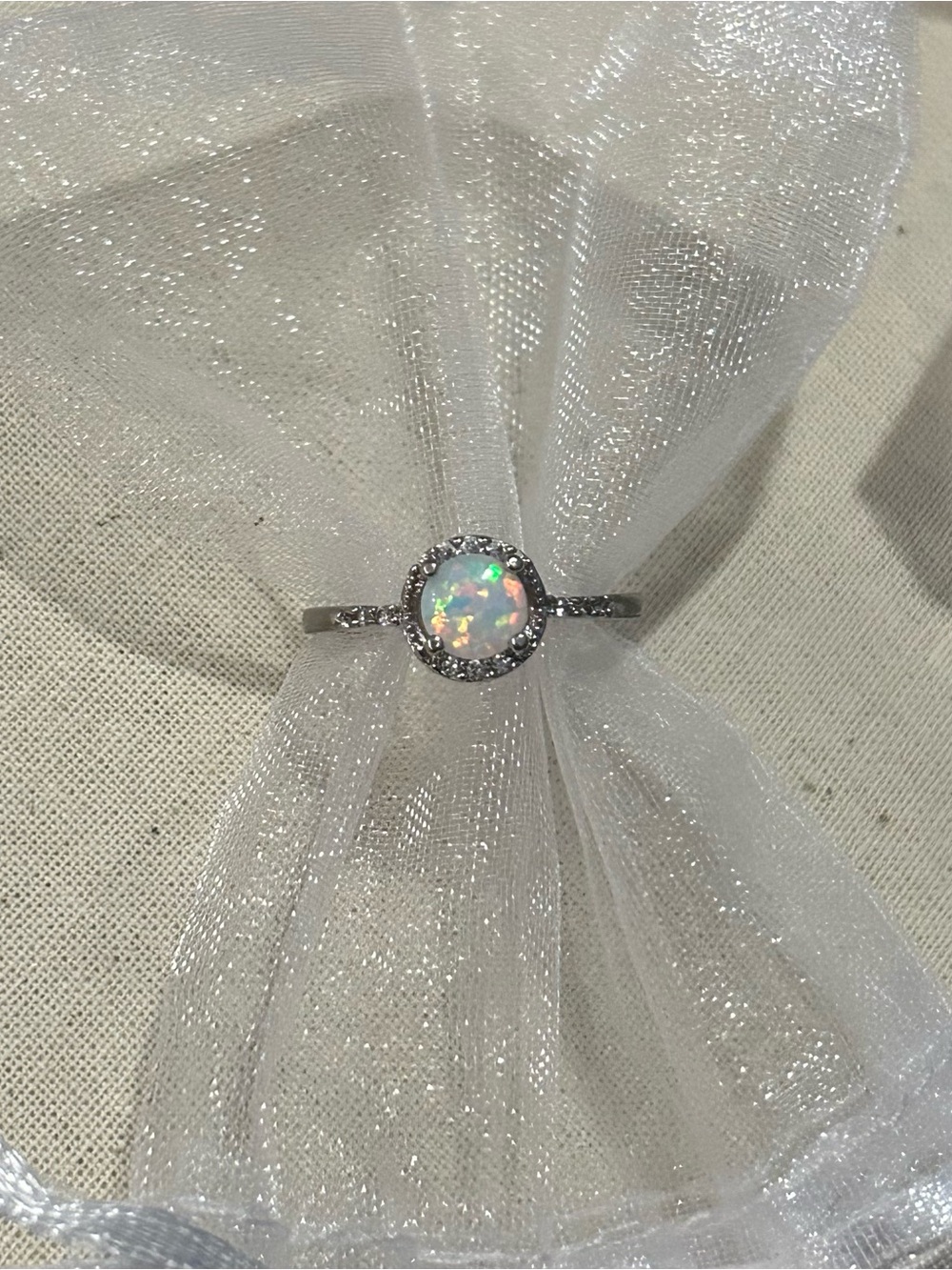 Opal Halo Sterling Ring - White Opal
